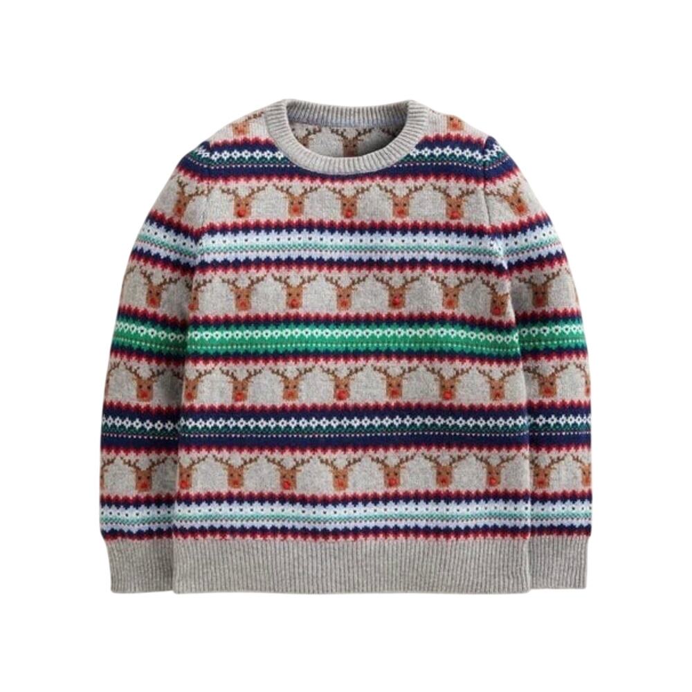 Mini Boden WOOL Blend Christmas Reindeer Sweater Fair Isle Knit Sz 9-10Y